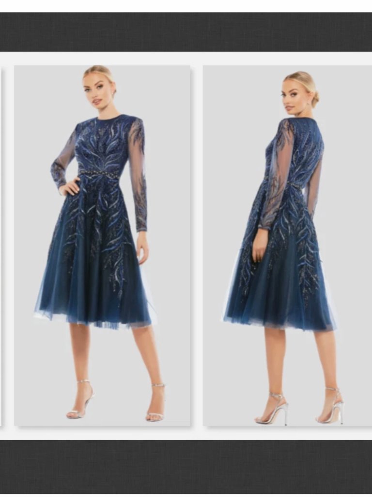 Mac Duggal 11136 Embellished Tea-Length Illusion Cocktail Evening Dress Size 4